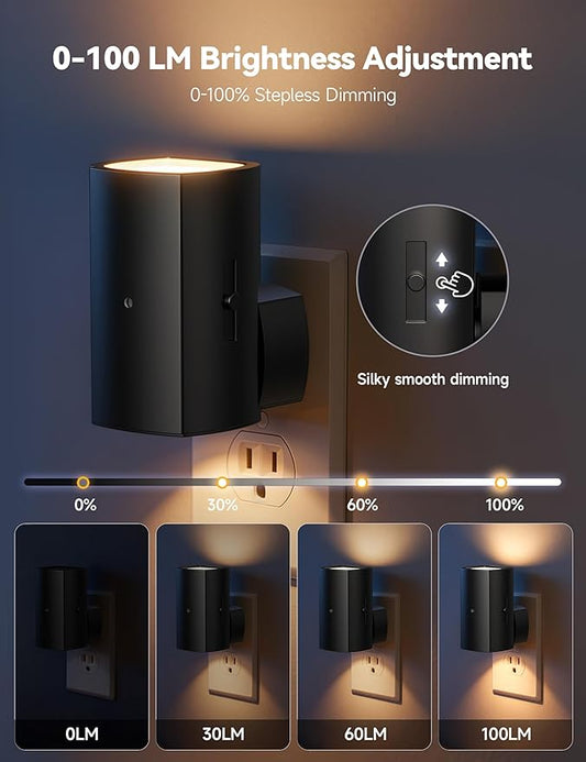 Brightown 2 Pack Night Lights Plug Into Wall, Modern Night Light with Rotating Plug, Dusk to Dawn Sensor, 0-100LM Stepless Dimming Nightlights, Home Decor for Hallway Bedroom Bathroom, Soft White