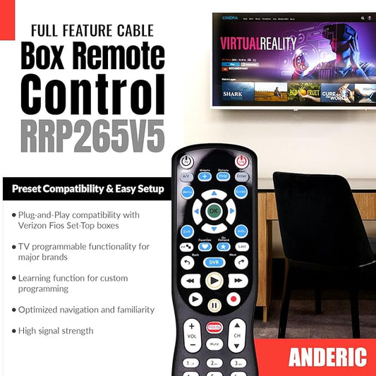 ANDERIC RRP265V5 Replacement Remote Control Compatible with Verizon FiOS 2-Device, Version 2/3/4/5 RC2655007/01, Work with All FiOS Systems and Set Top Boxes Replacement Controller