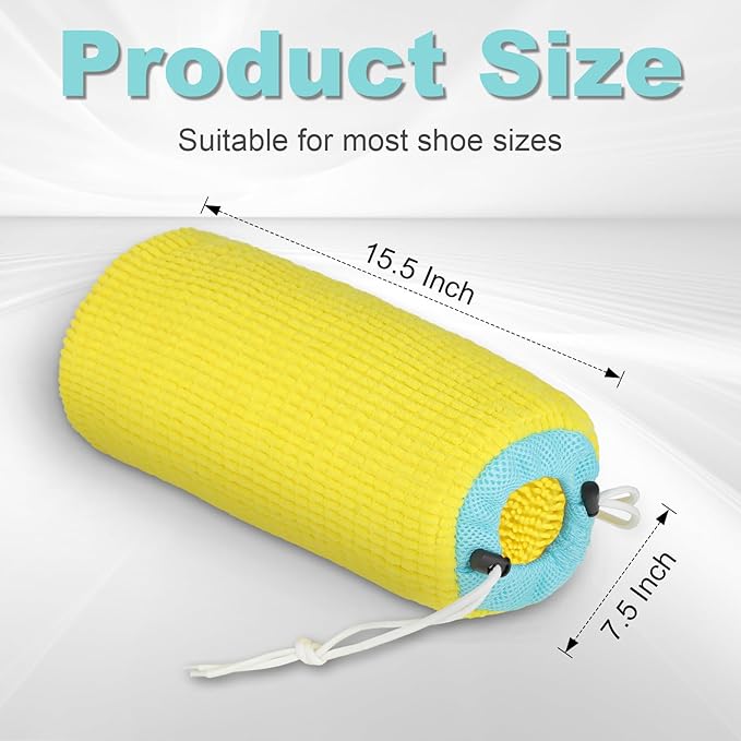 2Pcs Shoe Washing Machine Bag with Secure Drawstring Closure,Reusable,Cleaning Bag for All Shoe Types,Includes 2 Storage Dust Bags And 2 Adjustable Trees (Yellow)