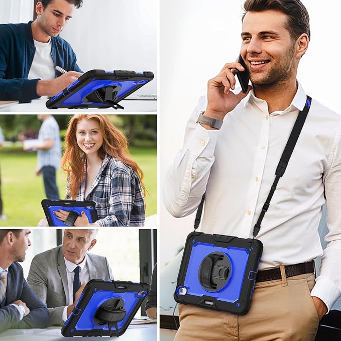 HXCASEAC Case for iPad Air 11 inch (2025 M3 / 2024 M2), Shockproof Design with Pencil Holder/Screen Protector/Rotating Hand Strap, Protective Cover for iPad Air 7th/6th Generation - Blue