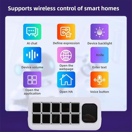 Yunseity AI Voice Control Panel, 10 LCD Mechanical Buttons with 2.01 Inch Auxiliary Screen, Support for Wins for OS X with Dynamic Theme Editor, for Smart Home Automation (Black)