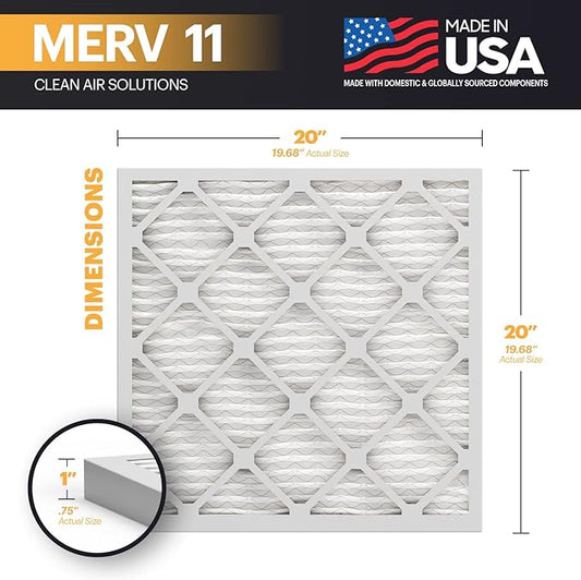 BNX TruFilter 20x20x1 Air Filter MERV 11 (12-Pack) - MADE IN USA - Allergen Defense Electrostatic Pleated Air Conditioner HVAC AC Furnace Filters for Allergies, Dust, Pet, Smoke, Allergy MPR 1200 FPR