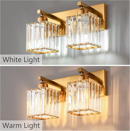 FDPBY Modern Bathroom Vanity Light 2-Lights Gold Crystal Bathroom Wall Light Vanity Light Fixtures,12.59-inch Modern Minimalist Design