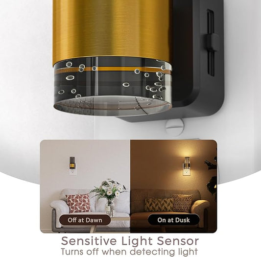 Briignite Night Light, 2 Pack Dimmable Night Lights Plug into Wall, LED Night Light with 0-100 LM Adjustable Brightness, 3000K Automatic Night Lights with Dusk to Dawn Sensor, for Bathroom Hallway