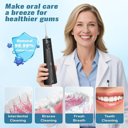 AUIEI Water Flosser Pick for Teeth & Braces, 300ML Cordless Power Dental Flossers with 8 Jet Tips, Oral Irrigator 5 Pressure, IPX7 Waterproof, Portable for Home Travel