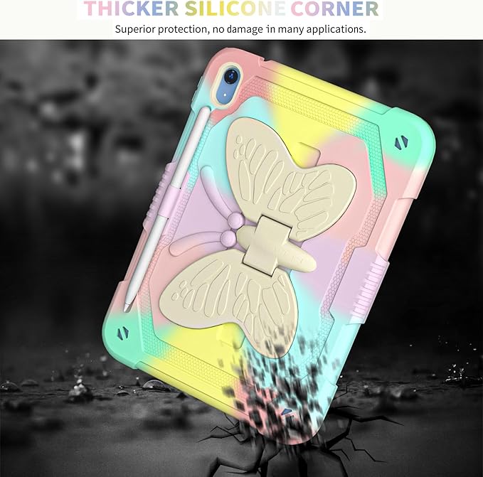 BLOSOMEET Cute Pink iPad A16 11th/10th Generation Case for Kids Girls 2025/2022 11/10.9 Inch with Tempered Glass Screen Protector & Stand, Kawaii Butterfly Cover with Pencil Holder Shoulder Strap