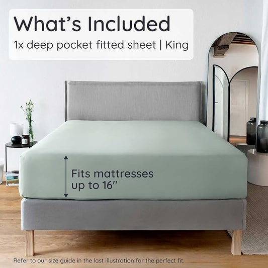 Bambaw 100% Viscose Derived from Bamboo Fitted Sheet King Size, Cooling Fitted Sheets King Size, 16’’ Deep Pocket, Cooling Mattress Sheets (Sea Glass)