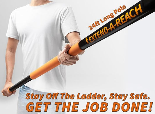 30 Foot High Reach Duster Kit with 5-24 ft Extension Pole // High Ceiling Dusting and Window Cleaning Kit with Telescopic Pole // Window Washer & Squeegee, Cobweb Duster, Fan Blade and Feather Duster