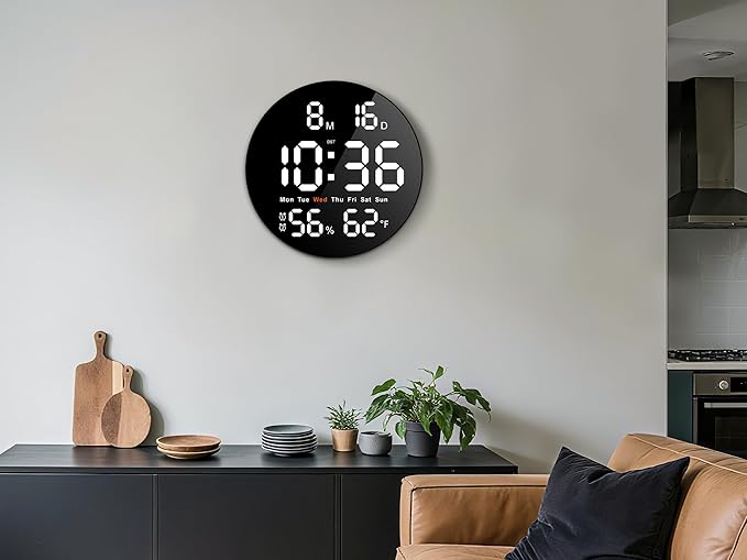 Brauthon Large Digital Clock for Classroom, Digital Classroom Clocks for Teachers, 10" Round LED Clock with Large Display,Date, Countdown Timer, Remote Control, Temperature, Electric (White)