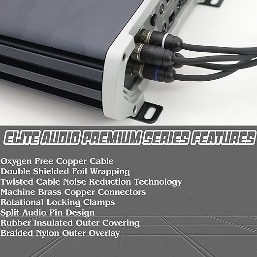 Elite Audio Premium Series 15ft. 6-Channel Car Audio RCA Cable – Double Shielded, Oxygen Free Copper, Noise Reducing Audio Cable for Amplifiers, Subwoofers, Speakers, and Processors – PRM615