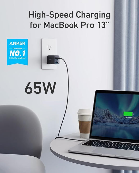 Anker USB C Charger(Nano II 65W), PPS 3-Port Fast Compact Foldable Wall Charger for MacBook Pro/Air, iPad Pro, Galaxy S20, Dell XPS 13, Note 20/10+, iPhone 16/16 Pro, Steam Deck, and More