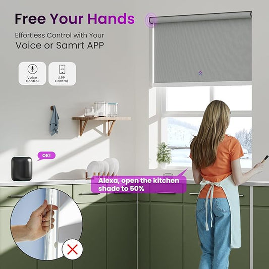 Astomi Motorized Roller Shades for Windows, Blackout Smart Blinds for Indoor, Effortless Remote & Voice Control, Compatible with Alexa, Google Home, Custom Size,Vinyl-Ash Gray
