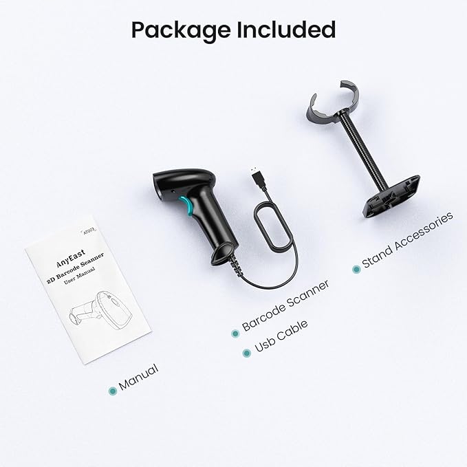 Barcode Scanner with Stand, USB Wired Inventory 2D 1D QR Code Scanner,Compatible with Computer POS MAC with Automatic Scanning, Handheld Barcode Reader for Library Supermarket(Green)