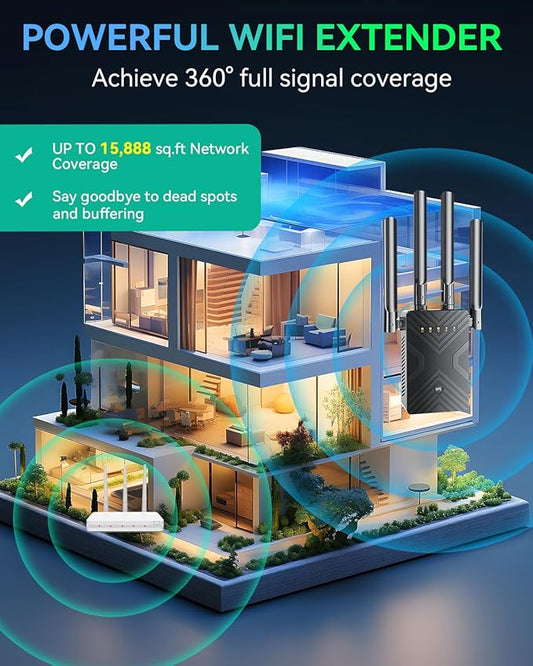 2026 WiFi Extender Signal Booster for Home - 8X Faster Internet Booster with Ethernet Port, Covers 15888sq.ft & 1-Tap Setup, Wireless Repeater Amplifier Supports 68+Devices