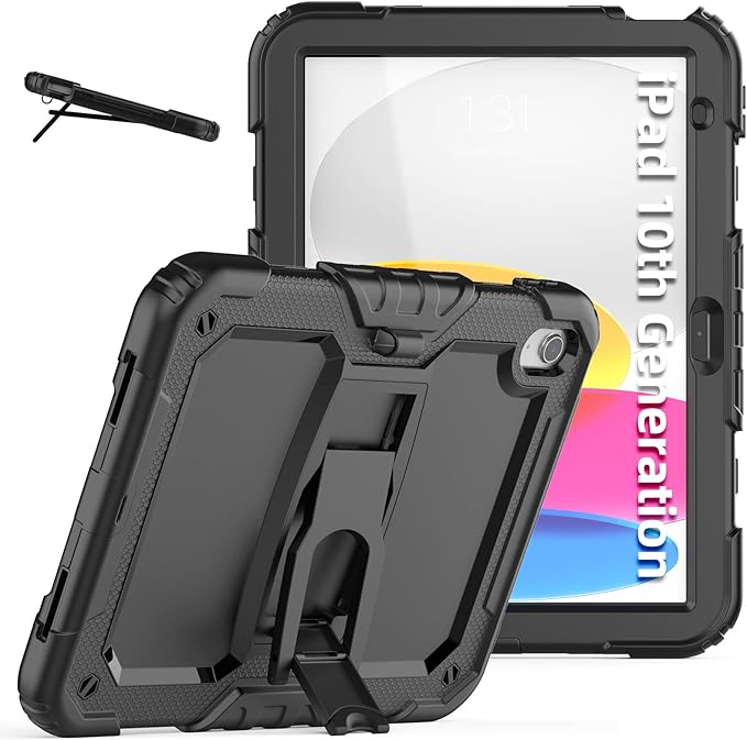 Ambison Case for iPad (A16) 11th Generation 11'' 2025/iPad 10th Generation 10.9''2022, Full-Body Heavy Duty Rugged Shockproof Protective Case with Kickstand-Black