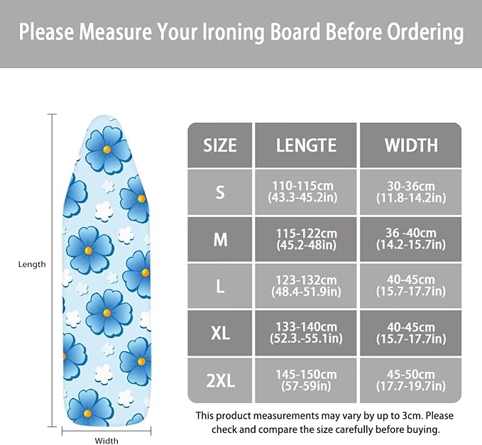 ZCFYGDX Ironing Board Covers Butterfly Blue Flower Print Lightweight & Breathable Anti-Slip & Wear-Resistant (14 x 45 in) Hook & Loop Elastic Edge Easy to Install, Scorch Resistant Decor Size-S