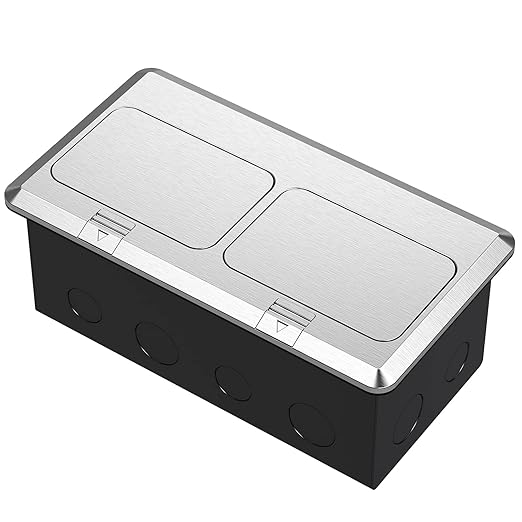 KYHSHJ Dual Pop-Up Floor Electrical Outlet Box Kit,20 Amp Stainless Steel TR Tamper-Resistant Duplex Receptacle,3-Port RJ45 Datacom Receptacle,Silver