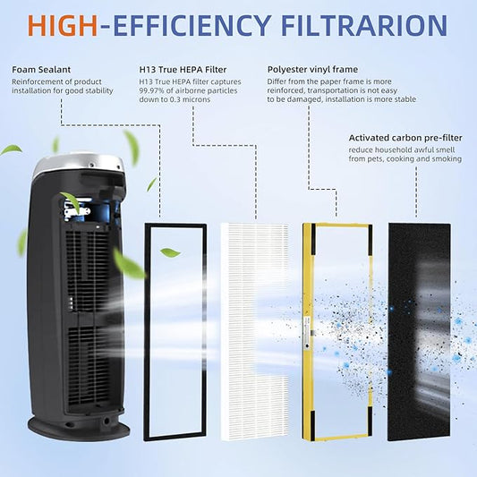 Pulluty FLT4825 HEPA Filter B Replacement Compatible with G-Guardian Air Purifiers AC4825 AC4825E AC4825W AC4300 AC4800 AC4900 AC4850,6 H13 True HEPA Filters+8 Carbon Pre-Filters