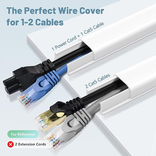 Wire Covers for 2 Cords, 68in (4X L17in) Wire Hider on Wall Mounted, White Cord Cover Kit, Cable Cover Cable Concealer for Extension Cord, Ethernet Cable, Speaker Wire, 0.7in(W) x 0.4in(H)