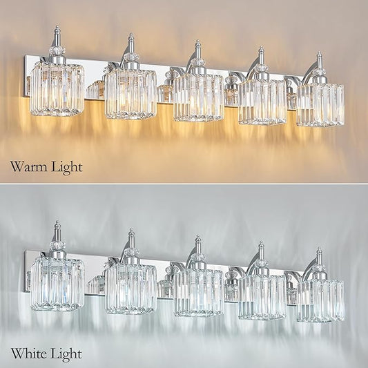 BBLLWJ Crystal Vanity Lights Chrome 5 Light Bathroom Light Fixtures Over Mirror Modern Vanity Light for Bathroom