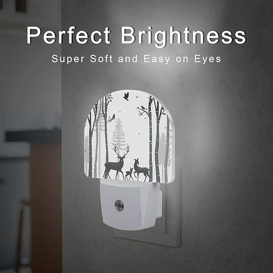 sndheke Deer in The Forest Night Light, Birch Tree with Deer Dusk to Dawn Night Light Plug in,0.5w Energy Saving Sleep Friendly NightLight for Kids Boys Girls Home Decor