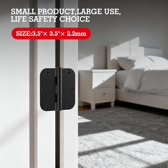 18 Pack Ball Bearing Round Matte Black Door Hinges 3.5 Inch 5/8" Radius Anti Squeak Interior 3-1/2"Flat Bifold Standard Bedroom Indoor for Doors 3 ½" Hardware Essentials House Home Decor Accessories