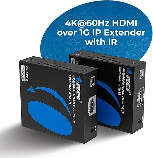 OREI 4K HDMI Extender Over IP CAT6 - 4K@60Hz One to Many Upto 400 Feet, Loop Out - Send to Multiple Location Over 1G Switch (EX-500-K)