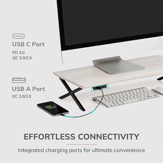 Anji Mountain Monitor Stand - Desktop Organizer & Laptop Riser, Ergonomic Monitor Riser, Space-Saving Monitor Stand for Desk, Durable Construction, Easy Assembly, Ideal for Home & Office,White Wash