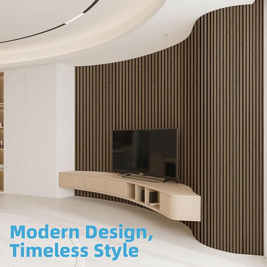 Art3d 1-Pack Acoustic Wood Slat Wall Panel with Roll-Flat Design - 95.3 x 23.8 Inch Sound Absorbing Panels for Living Room Columns Corridor Curved Wall Decor, Ebony