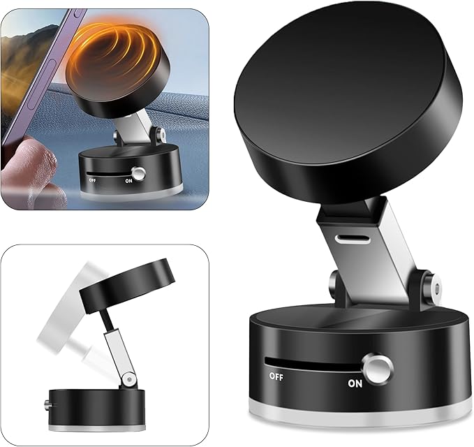 Foldable Vacuum Magnetic Suction Phone Holder,Retractable Magnetic Car Cellphone Holder,Hands-Free Portable Multifunctional Vacuum Suction Phone Mount for Car, Mirror, Gym, Kitchen (Black)