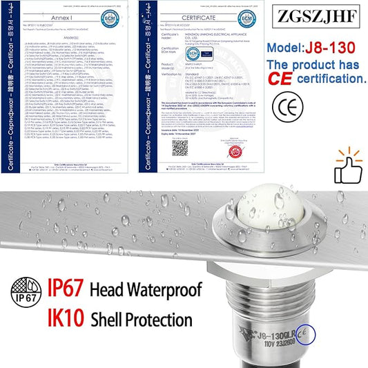 ZGSZJHF UL Listed Mini Indicator Light 8mm 0.31" Waterproof IP67 110V-120V Domed Sphere High Head Metal 304-Stainless Steel LED Lamp Pilot Light with 140mm Wire