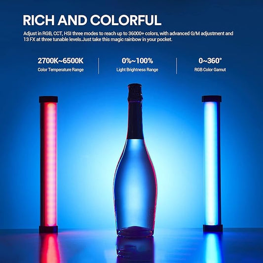 Godox TL30 RGB Tube Light, CRI 97+ TLCI 99+ Handheld Full Color LED Video Light Wand, 2700K-6500K Dimmable LED Light Stick, 37 FX Light Effects, 2900mAh Battery, Bluetooth APP Control