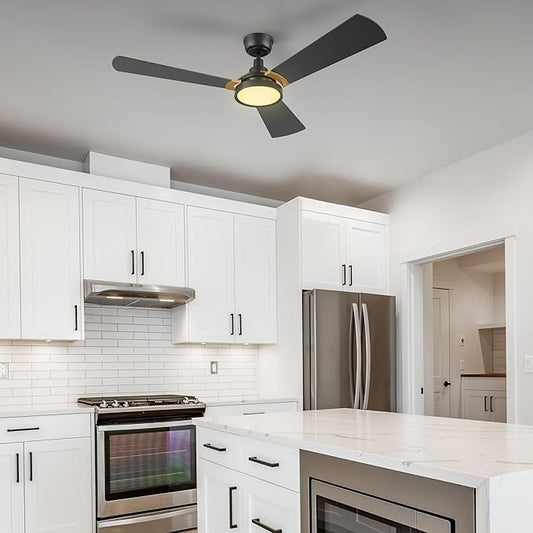 SMAAIR 52 Inch Smart Wifi Ceiling Fans with Dimmable LED Lights and Remote, Compatible with Alexa/Google Home/Siri/APP, Outdoor DC Fans with 10 Speeds, Timer/Schedule,Black/Gold
