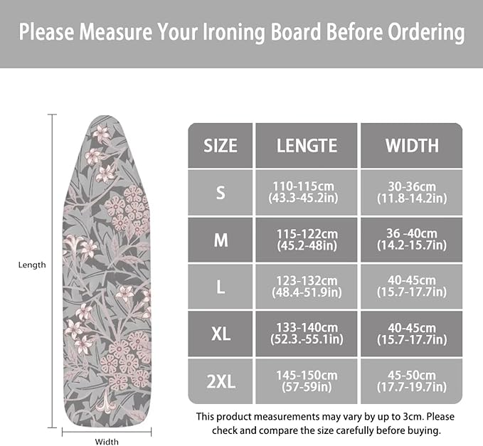 ZCFYGDX William Morris Prints Ironing Board Cover Decor, Resist Scorching & Staining, Easy Install Resistant Elastic Edges,3 Nylon Buckle Fasteners Straps,Relaxing Breathable Ironing Experience M