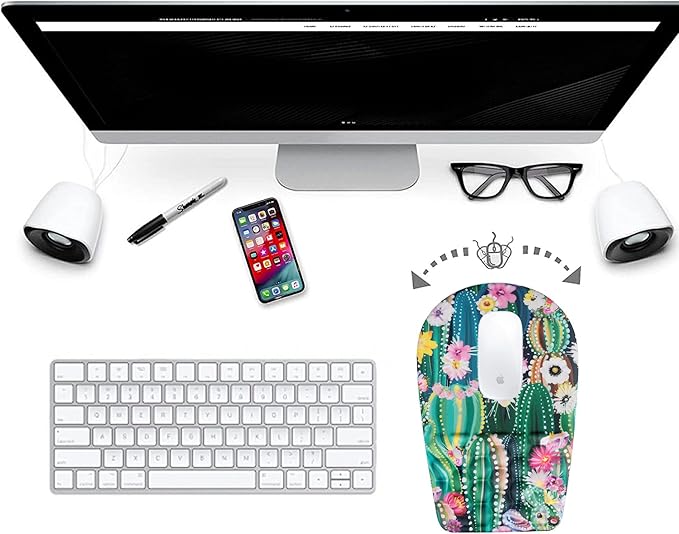 BOCHEERY Ergonomic Mouse Pad Wrist Support,Upgrade Mousepad with Massage Design,Non-Slip PU Base Desktop Mouse Pads for Pain Relief, Computer, Office & Home,12 x 8 in(F-Abstract Cactus)