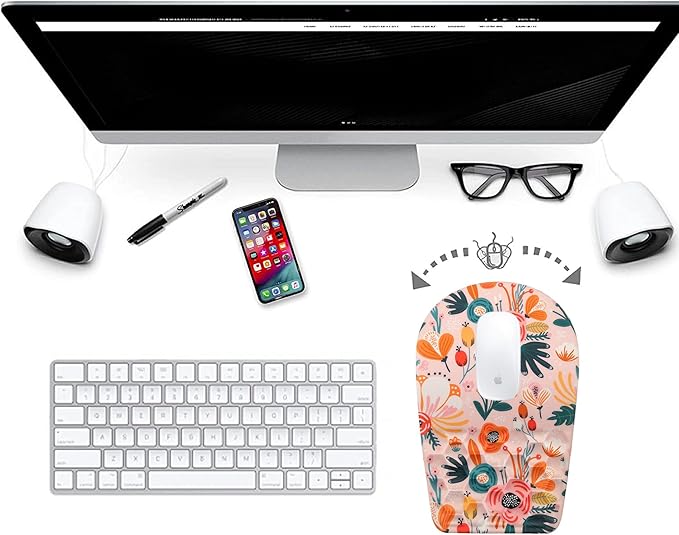 BOCHEERY Ergonomic Mouse Pad Wrist Support,Upgrade Mousepad with Massage Design,Non-Slip PU Base Desktop Mouse Pads for Pain Relief, Computer, Office & Home,12 x 8 in(F-Pink Flower)