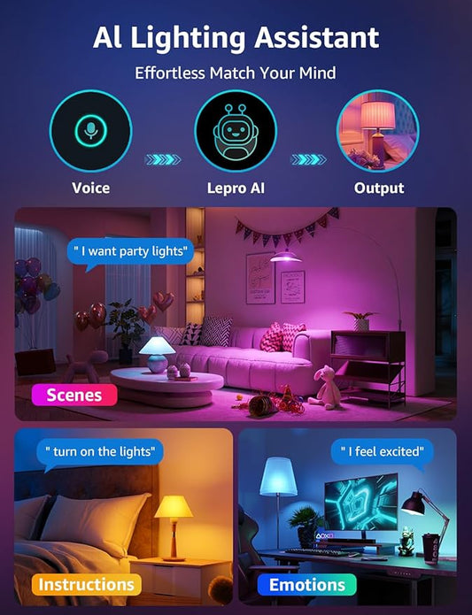Lepro B3 AI Smart Light Bulbs - 1500LM 100W Equivalent A21 Bulb, WiFi & Bluetooth RGBWW Color Changing, Works with Alexa & Google Assistant, AI Voice Control by App, Music Sync, 2.4GHz Only (2 Pack)