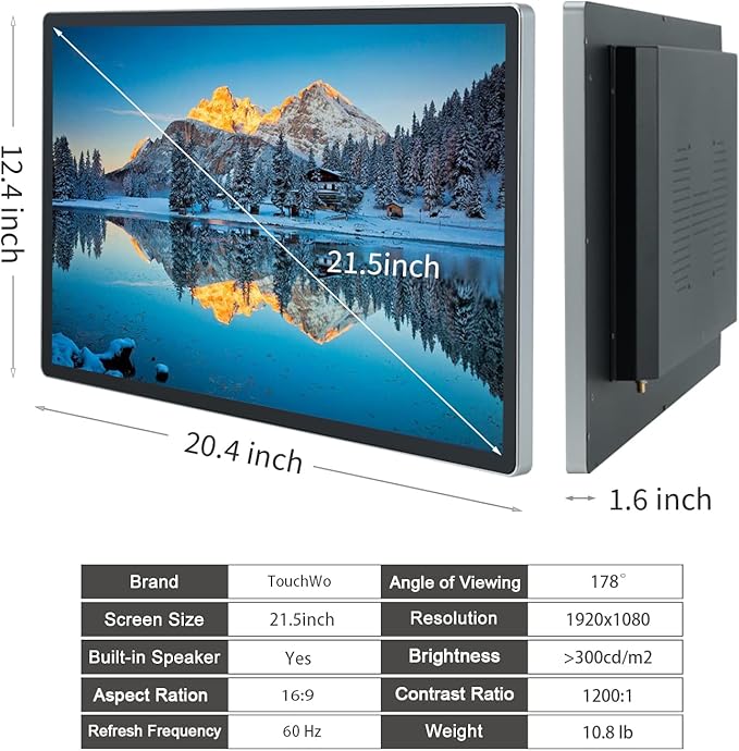 TouchWo 21.5 inch Android 11 Touchscreen Industrial PC, 16:9 FHD 1080P, WiFi and Built-in Speakers, RK3568 2GB RAM & 32GB ROM, Smart Board for Classroom, Meeting & Game