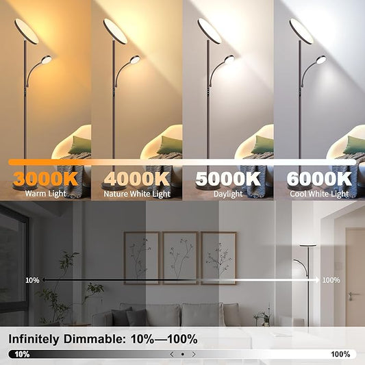 Aulaiyi Floor Lamps for Living Room,42W Super Bright LED Floor Lamp,2-in-1 Dimmable Standing Lamp with Reading Light,69'' Tall Lamp with Remote & Touch Control, Modern Floor Lamp for Bedroom,Office