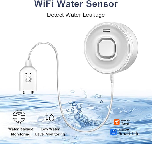 Nestool WiFi Water Leak Detectors for Home with Tuya APP Push and 100dB Sound Alarm, Suit for Warehouse, Basement, Kitchen, Laundry Room, Compatible with Alexa&Google Assistant (Support WiFi 2.4G)