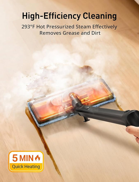 Aspiron Steam Cleaner, 293°F 58 PSI Powerful Multipurpose Handheld Steam Mop for Home Use, 21 Attachments, 50Oz Capacity, Heavy Duty Steamer for Carpets, Floors, Cars, Tiles, Crack Cleaning, Silver