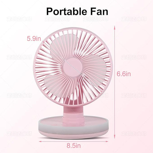 MAWFOZIN Small Desk Fan With Night Light, Auto Oscillating Table Fan With 3000mAh Rechargeable Battery, USB Personal Fan With 4 Speeds Wind, Adjustable Fan For Home, Office Bedroom, Camping (pink)