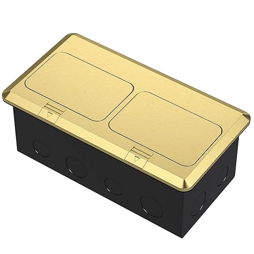 KYHSHJ Dual Pop-Up Floor Electrical Outlet Box Kit,20 Amp Stainless Steel USB TR Receptacle Outlet,3-Port RJ45 Datacom Receptacle,Waterproof Gasket with IP44 Waterproof Rating, ETL Listed, Brass
