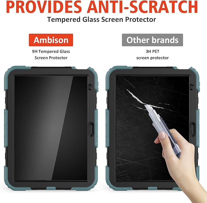 Ambison Case for iPad A16 11th/10th Generation 11"/10.9'' 2025/2022,Heavy Duty Shockproof Case with Tempered Glass Screen Protector, 360° Rotating Handle Strap&Stand,Shoulder Strap-Teal
