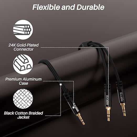 Kxable 1/8 Inch TRS Stereo Y Splitter Cable 6FT, 3.5mm Male to 2-Male Y-Splitter Stereo Audio Cable, for Cell Phone PC Laptop, Speaker, Headphones, Suitable for Switching or Two Sets of Speakers