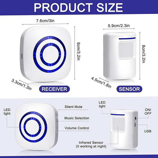 Mimorou Motion Sensor Alarm Wireless Driveway Alarm Indoor Home Motion Detector Long Range Security Alert Monitor System with 6 Sensor and 3 Receiver, 38 Chime Tunes and LED Indicators