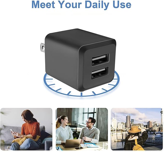 USB Wall Charger, Charger Block,Dual Port USB Cube Chargers,Power Adapter Charging Plug Box Brick for Phone 14/13/12/11/Pro Max/SE/XS/XR/X,Android Phones, and More (Black)