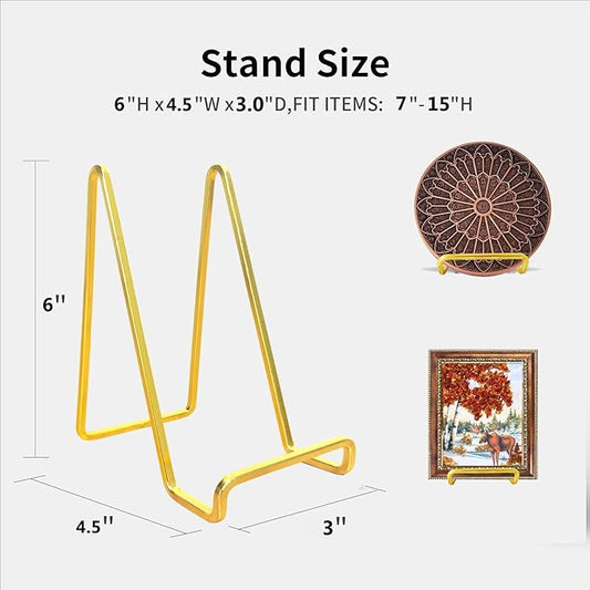 3 Pack 6 inch Metal Plate Stands for Display, Plate Holder Pictures Frame Easel Display Stand, Tabletop Picture Stand, Iron Easels for Display Photo Frames, Plates, Vinyl Record,Book, Plaque, Sign
