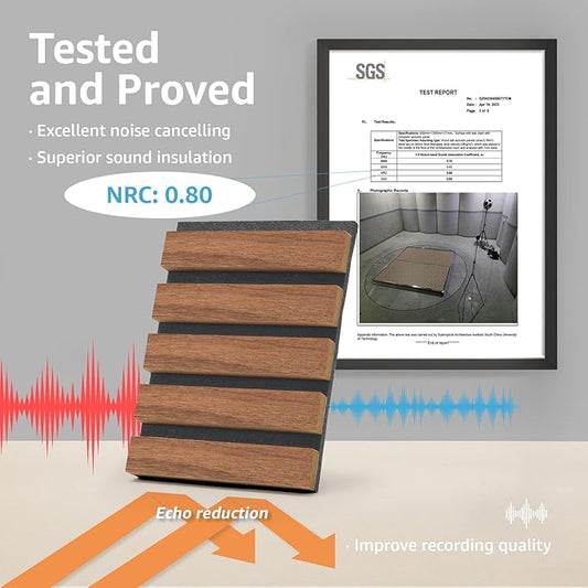 Art3d 4-Piece Wood Slat Acoustic Panels for Stylish Decor and Noise Reduction, 3D Textured Panel for Ceiling and Wall, Walnut