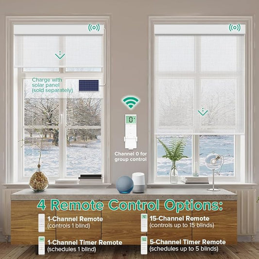Kilonity Motorized Roller Shades, Light Filtering Remote Control Custom Window Shades Compatible with Alexa Google Assistant via RF Hub, Rechargeable Electric Blinds for Windows (Fireproof White)